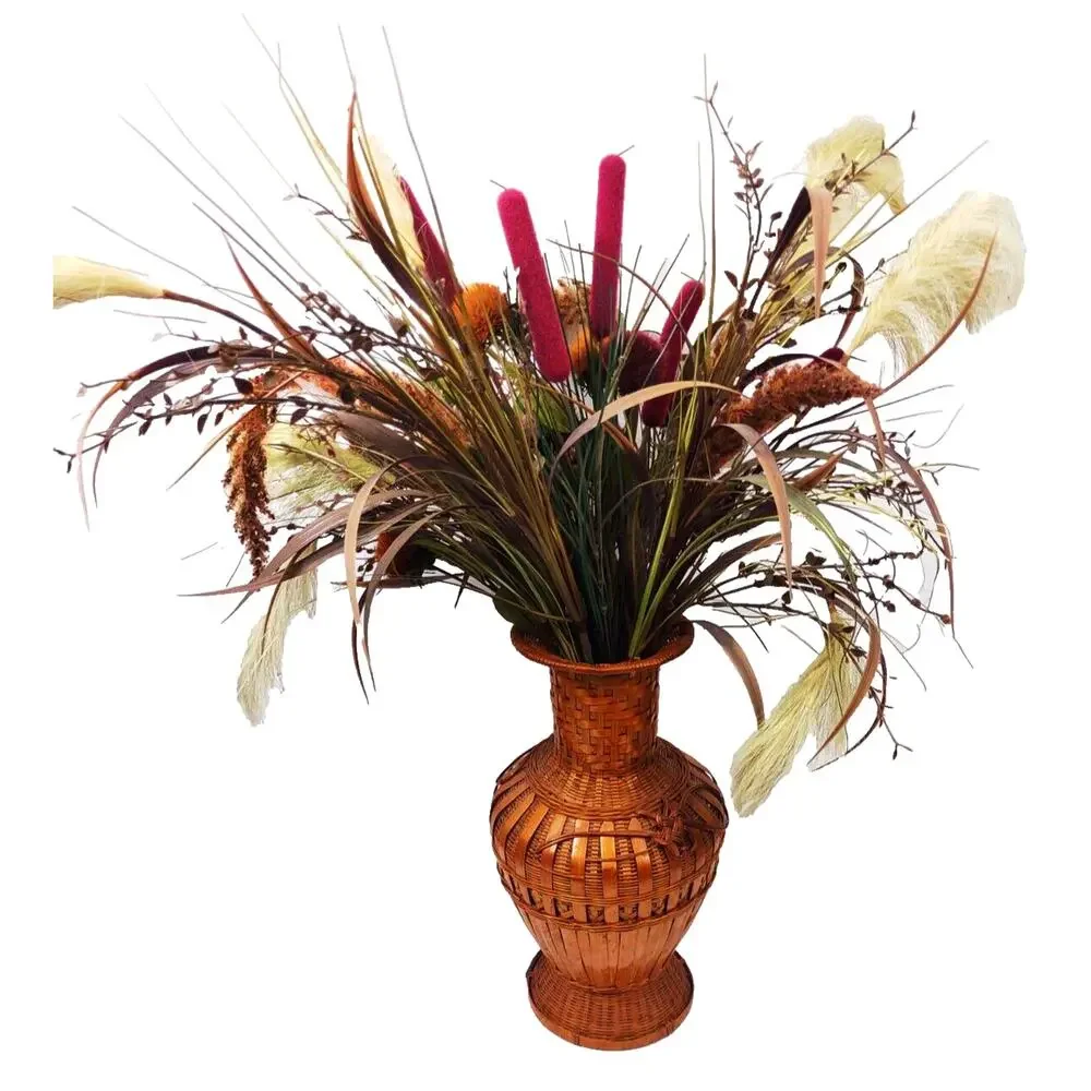 Woven Bamboo Vase Floral Arrangement Dried Grass Phalaris Everyday Mix 29